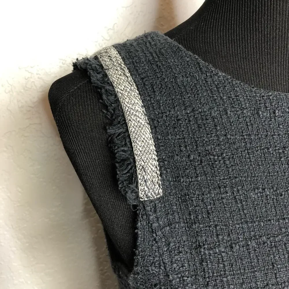 J Crew black fringe trim bouchle knit sleeveless sheath dress size 6